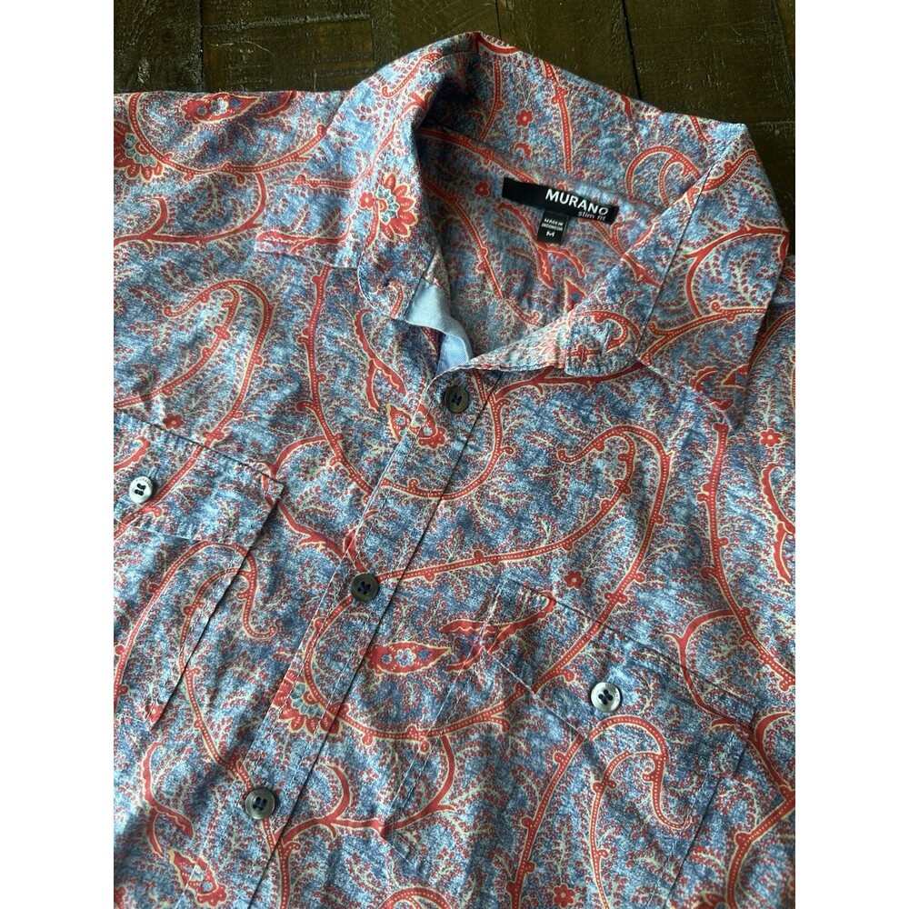 Murano Shirt Mens Medium Paisley Long Sleeve Slim Fit Button Down Club Casual